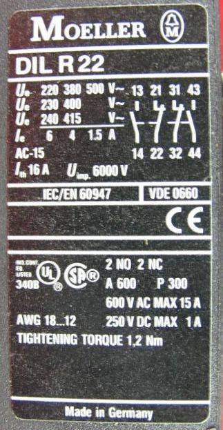 DIL R22 Moeller Contactor 110v/120v 16a  