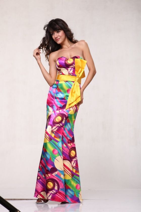   PRINT SEXY FUN DRESS SUMMER PROM CRUSE BOW MULTI COLOR FUN GOWN  