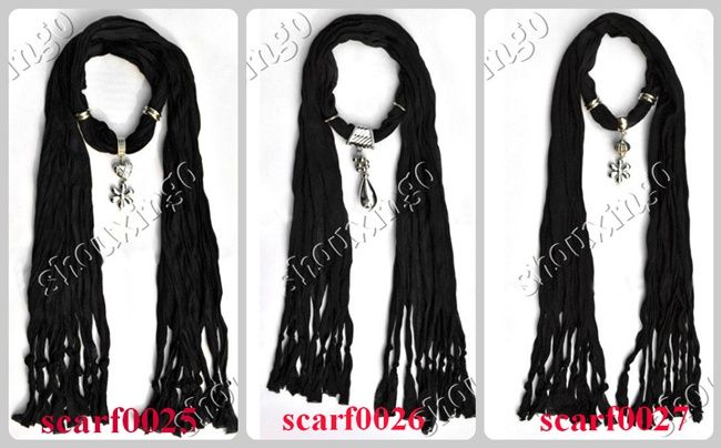 jewelry 3pcs mix lots black womens cahrm cotton pendant scarf 