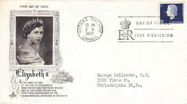 1962 CANADA FDC ART CRAFT CACHET COVER  QUEEN ELIZABETH  