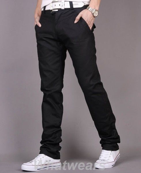 Mens Slim Casual Trousers Straight Leg Pants Grey Z51  