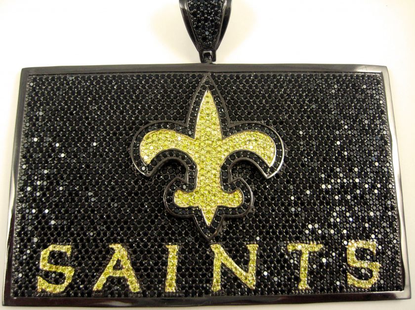 SAINTS ICED out Charm PAVE BLING HIP HOP BLACK AND YELLOW GOLD Diamond 
