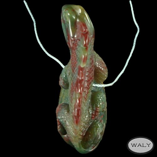 Stunning Carved Multi Color Agate Lizard Pendant Bead  