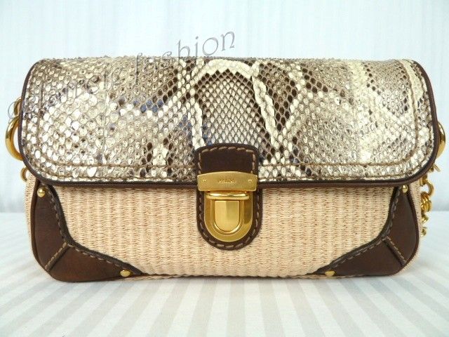 PRADA Paglia Twist Straw Python Flap Shoulder Bag NEW  