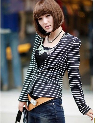 CHIC V NECK STRIPED SLIM BLAZER 1315  