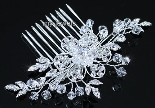 Bridal Wedding Handmade Flower Crystal Hair Comb T1375  