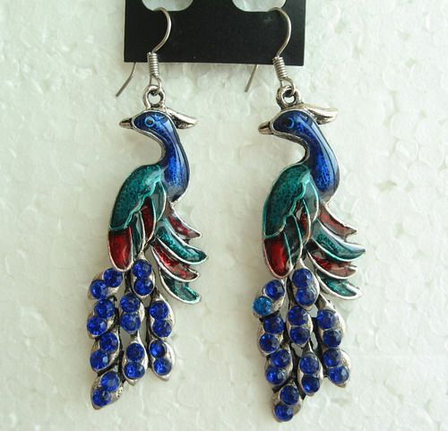   COLORS VINTAGE SWAROVSKI CRYSTAL DANGLE PEACOCK HOOK EARRINGS 1649