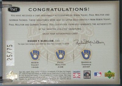 ROBIN YOUNT PAUL MOLITOR GORMAN THOMAS 2004 UD AUTO /75  