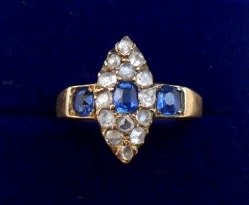 18ct gold victorian marquise Sapphire rose Diamond ring  
