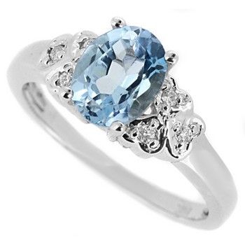 NATURAL SKY BLUE TOPAZ & DIAMONDS 14K WHITE GOLD ENGAGEMENT COCKTAIL 