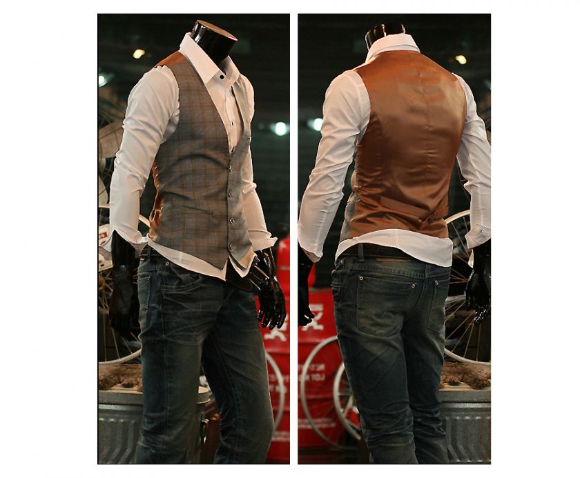 Korea Mens Casual Dandy Slim Check Vests / 2color,V04  