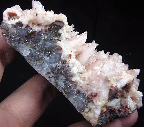 139g RARE Chalcopyrite&spinous pink Calcite&Dolomite crystal mineral 