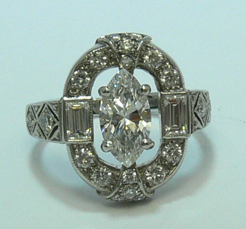 24cts Exceptional Antique Art Deco Marquise Diamond Engagement Ring 