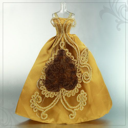 D2703 BN Gold Handmade Evening Dress for Barbie FR  