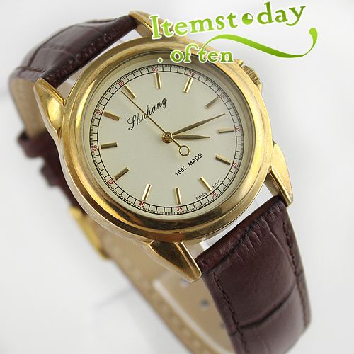 Mens Wrist Watch Mechanical Handwind Watch Leather Band  