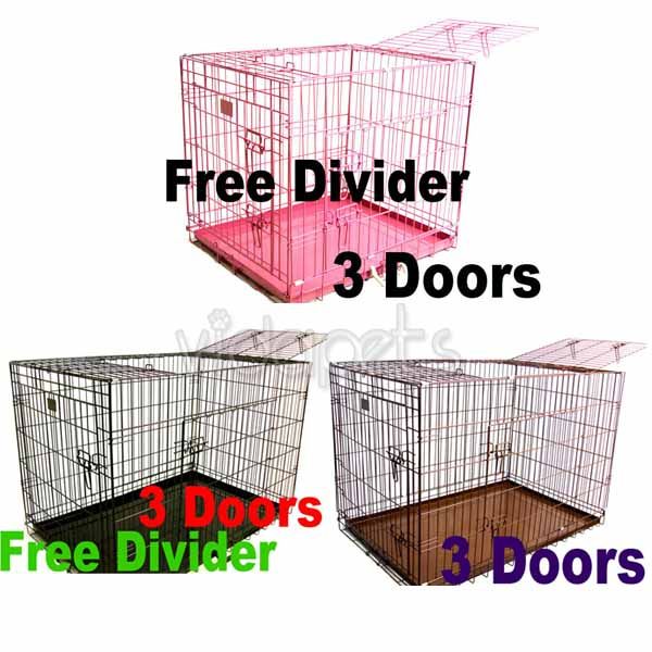 Door Pink Black Brown Folding Dog Crate Cage Kennel  