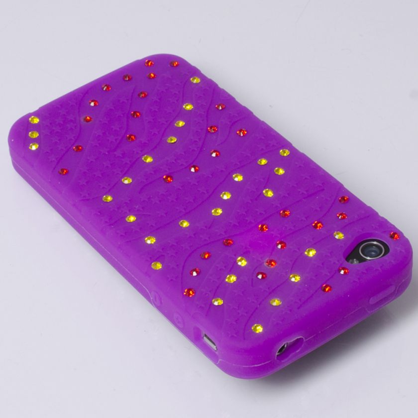 Purple Diamonds Rhinestone Soft Case For iphone 4 4G  