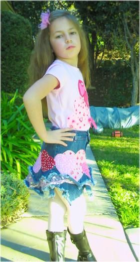 CUSTOM BOUTIQUE VALENTINES DENIM 3PC SKIRTJACKET SET 2T  