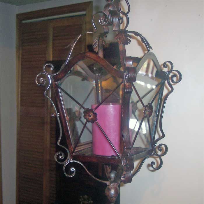 Iron Hanging Candle Lantern with Wall Bracket  