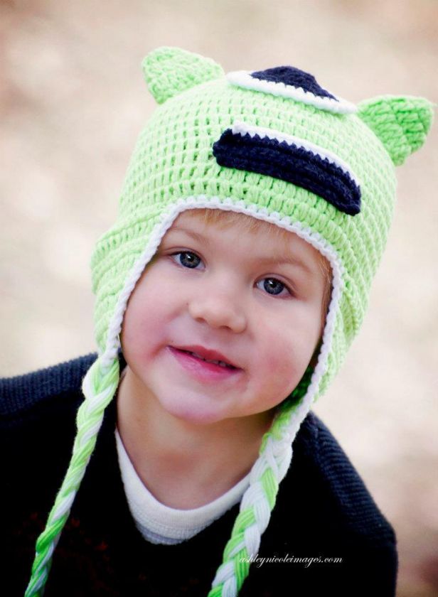 Green Monster crochet hat newborn 5yrs Boy or Girl unisex  