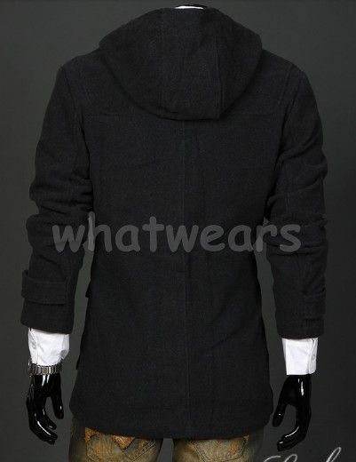 Mens Hooded Imitate Horn Buckles Trench Coat D Grey Z93  