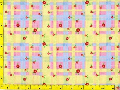   Flowers with Pastel Tea Party Plaid Fabric Fat Quarters #4319  