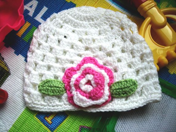 New Baby Crochet Ice Ski Beanie Hat Cap Rose Flower 6cm  