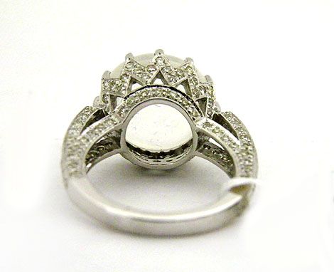 18K White Gold Diamond Moonstone Ring  