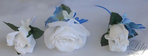 with one white rose bud accented with a white stephanotis