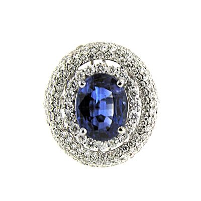 32 CT WHITE GOLD SAPPHIRE & DIAMOND COCKTAIL RING 18K  