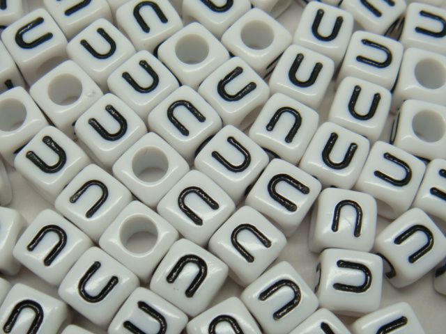 White Cube Black Letter Acrylic Loose Beads 6mm bsb22  