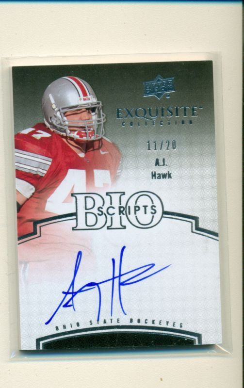 2010 UD EXQUISITE AJ HAWK BIO SCRIPTS AUTO 11/20  