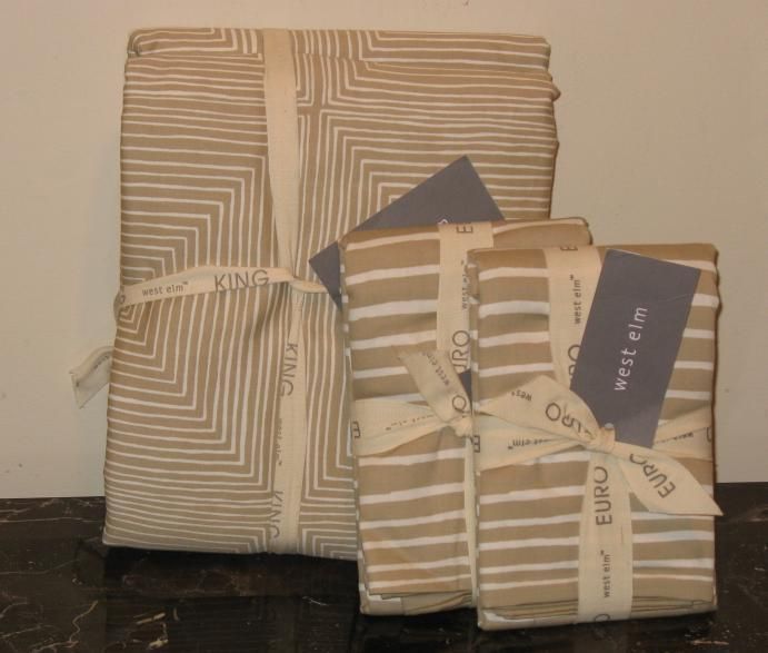 West Elm PYRAMID Duvet/Shams KING ~NIP Flax/Stone WH  