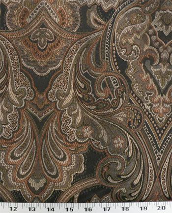   Upholstery Fabric Woven Floral Gold Copper Champagne on Black  