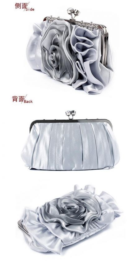 New flower Satin clutch purse evening bag cocktail party handbag 