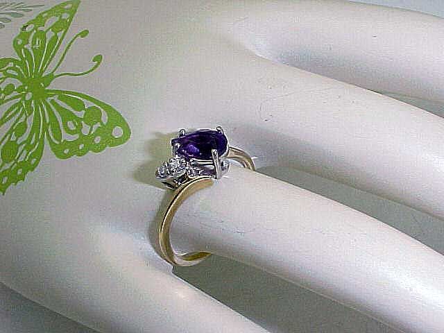 14k Yellow Gold Amethyst Diamonds Ring Size 6.5  