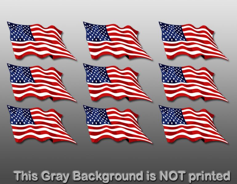 Sheet of 9 American USA Waving Flags Sticker   decal US  