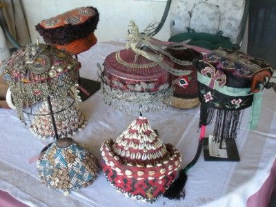 Antique African Royal Kuba womans hat known as mpaan  