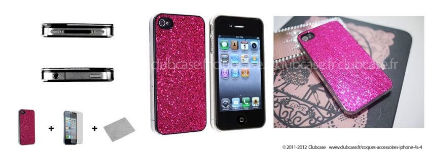 Coque housse Extra Fine STAR Pailletée Rose Fushia pour iPhone 4