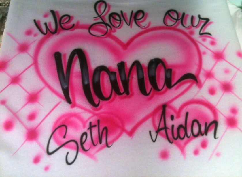 Custom Airbrush Name Grandmother Granny Grandma Nana Airbrushed S M L 