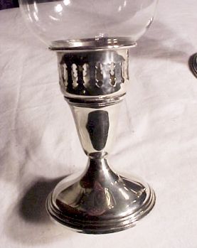 Vintage Empire sterling candlesticks Hurricane cut glass  