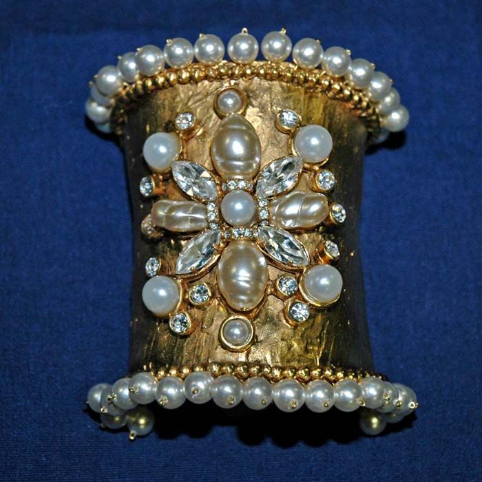 STATEMENT CUFF BRACELET PEARLS & CRYSTALS BY ANDREW GN  