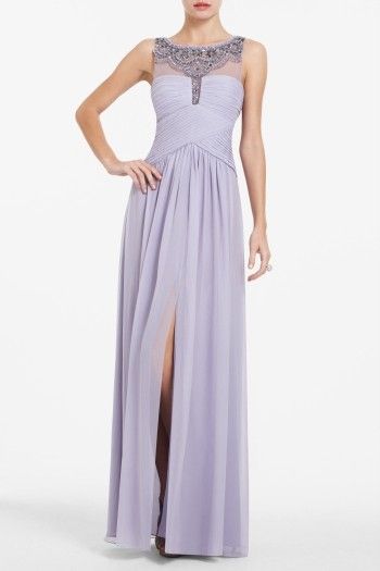 BCBG MAX AZRIA HARLO beaded necklace Silk Cocktail Evening GOWN Dress 