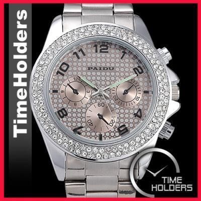 Elegant Silver Ladys Watch with Bling Crystal Stone 4U  