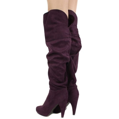 PURPLE SEXY Faux Suede Vegan THIGH HIGH HEELS Boots  