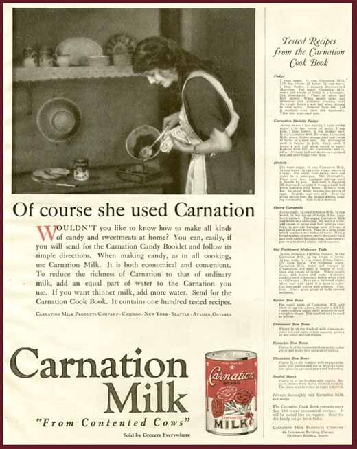 10 CANDY & BON BON RECIPES IN 1922 CARNATION MILK AD  