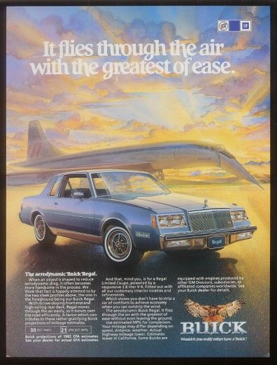 1982 Buick Regal car & Concorde SST plane art ad  