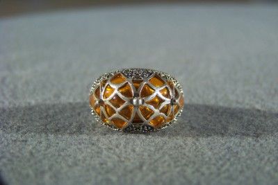 ANTIQUE SILVER MARCASITE RARE MULTI STAINED GLASS HUGE DOMED BOLD BAND 