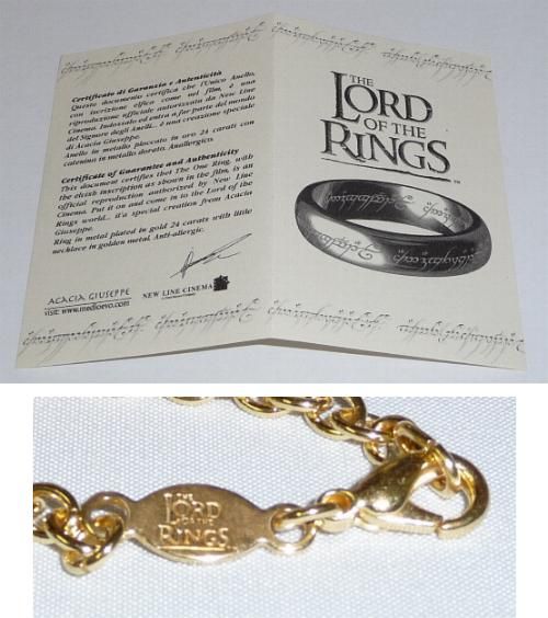 LOTR Lord Rings THE ONE RING OF POWER Official CERTIFICATE Velvet BAG 