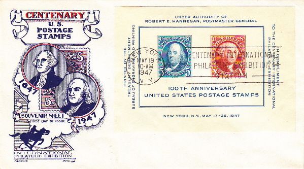 1947 CENTENARY PHILATELIC EXHIBITION FDC CACHET COVER  